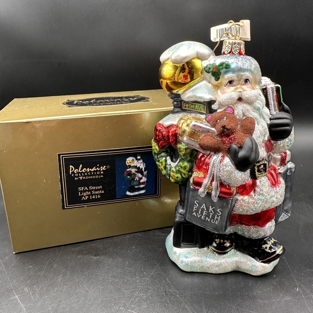 KURT ADLER POLONAISE SAKS FIFTH AVE STREET LIGHT SANTA ORNAMENT AP1416 6.5"